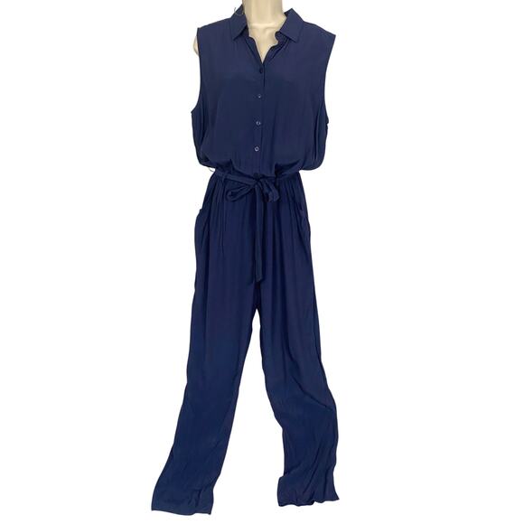 NWT TALL Boden Jumpsuit Womens 12L Navy Blue Sleeveless Pockets Belted 12 Long - Picture 1 of 14